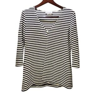 Nicole Studio Striped Cardigan‎ Navy & White V-Neck 3/4 Sleeve Sweater Size 6